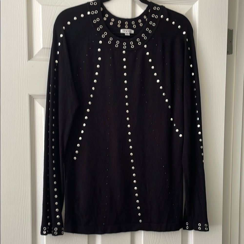 Cache Black Embellished Long Sleeve Blouse